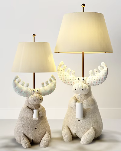 Unique Moose-shaped Table Lamp with Plush Body and Decorative Antlers for Indoor Decor 3d model