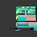 Retro Handheld Computer Open Lid Design With Green Pink Accents And Multiple Game Cartridges