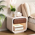 Cozy Bedroom Interior Design with Modern Nightstand Green Plants Books Vase Radio and Striped Blanket