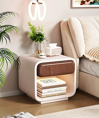 Paper box skin care products cosmetics books bedroom ornaments bedside table green plant potted flower pot chandelier hanging painting carpet pillow floor 3d model