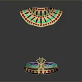Fan Shaped Multicolored Headpiece and Bracelet with Central Ornament Design