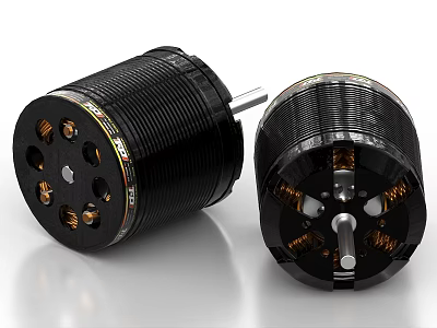 Black Cylindrical Industrial Electric Motors with Metal Coils and Shaft Components 3d model