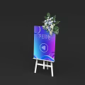 Guided Visual Display On Easel With Gradient Background Play Button And Flower Bouquet 3d model