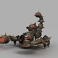 Tech Exhibition Hall Displaying Futuristic Mechanical Scorpion With Spiked Metal Structure And Red Glowing Eyes