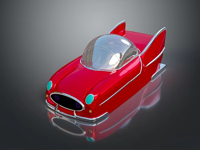 Red Retro Concept Car With Streamlined Design Transparent Canopy And Green Headlights 3d model