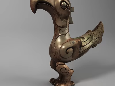 Vintage Traditional Ornament Decoration Set With Bronze Bird Shaped Carving Design Figurine 3d model