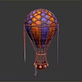 Vibrant Red And Purple Hot Air Balloon With Intricate Net Design And Basket