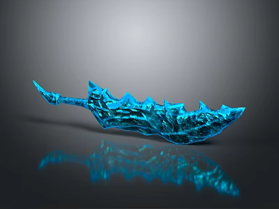 Blue Spiked Fantasy Weapon With Detailed Crystal Texture And Reflective Surface Design 3d model
