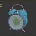 Blue Metallic Alarm Clock With Double Bells Round White Dial Stand And Reflective Surface