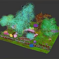 Natural Landscape Scene With Lush Green Trees Grassy Area Small Bridge And Stream