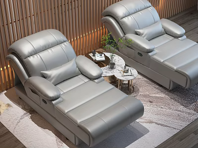 Two Gray Leather Massage Chairs In Modern Room With Side Table And Plants 3d model
