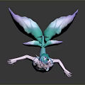 Mermaid Character With Green Hair Shell Bra And Gradient Purple Blue Tail Posing