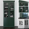 Dark Green Cabinet with Glass Doors Books and Decor Modern Design for Living Room