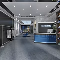 Modern Clothing Store Interior With Hanging Clothes Shoe Shelves And Counter