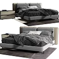 Modern Double Bed Design With Upholstered Headboard Gray Bedding Nightstand And Area Rug