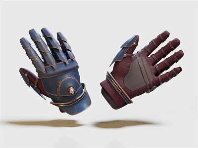 Fashionable Leather Fingerless Gloves With Tactical Design And Metal Accents In Blue Brown Color 3d model