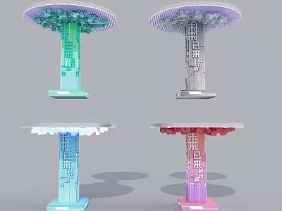 Colorful Decorative Pillars With Round Tops And Text Elements In Various Hues 3d model