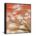Two Panel Botanical Paintings with White Flowers Branches on Red Background Black Frames 3d model