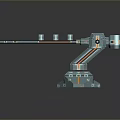 Engineer Character Interacting With Blue Orange Robotic Arm And Mechanical Creature