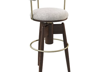 Stylish Bar Stool With Upholstered Seat Golden Armrests And Dark Wooden Legs 3d model