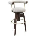 Stylish Bar Stool With Upholstered Seat Golden Armrests And Dark Wooden Legs