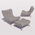 Modern Gray Plaid Lounge Chairs With Wooden Legs And Matching Ottoman
