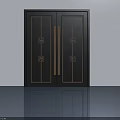 Black Double Swing Doors With White Geometric Patterns And Silver Handles 3d model