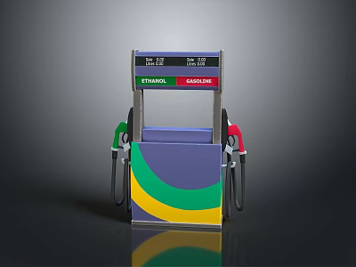 Colorful Fuel Dispenser With Purple Green Yellow Stripes And Red Green Nozzles 3d model