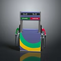 Colorful Fuel Dispenser With Purple Green Yellow Stripes And Red Green Nozzles