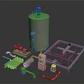 Various Industrial Mechanical Components With Tank Pipes Valves Metal Frame And Parts