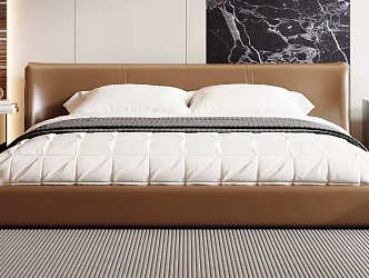 Modern Double Bed Master Bedroom Bed Leather Art Bed Nightstand Bedding 3d model