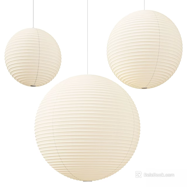 Three White Round Paper Lantern Pendant Lights for Minimalist Home Decor 3d model 