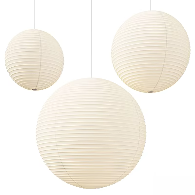 Three White Round Paper Lantern Pendant Lights for Minimalist Home Decor 3d model