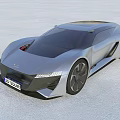 Futuristic Silver Sports Car with Sleek Body LED Headlights and Unique Wheels Design