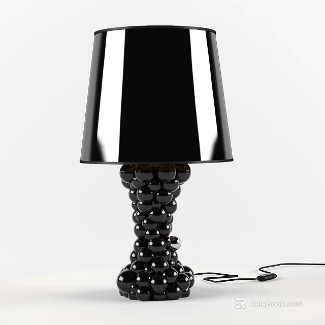 Modern Black Table Lamp With Glossy Shade And Spherical Stacked Base Design 3d model