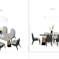 Modern Dining Table Set with Light Colored Chairs Hanging Light and Decorative Vase 3d model