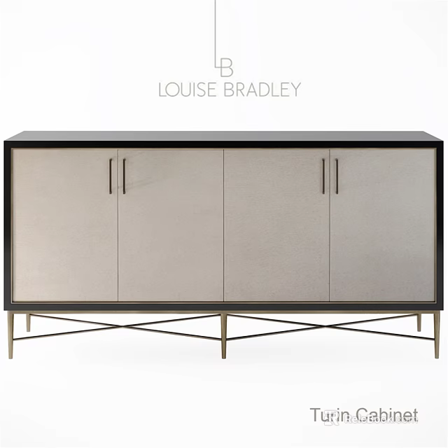 Modern Sideboard With Four Doors Light Panels Black Frame And Metal Legs 3d model 