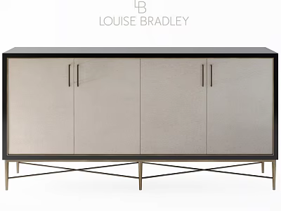 Modern Sideboard With Four Doors Light Panels Black Frame And Metal Legs 3d model