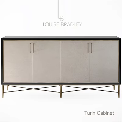 Modern Sideboard With Four Doors Light Panels Black Frame And Metal Legs 3d model