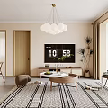 Modern Living and Dining Room Interior With Sofa Coffee Table Rug And Decorative Paintings