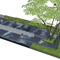Outdoor Landscape Feature Wall With Water Feature Lighting Green Hedge Tree And Steps 3d model