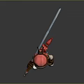 Red Haired Pirate Game And Movie Character Wearing Skull Hat Holding Large Sword