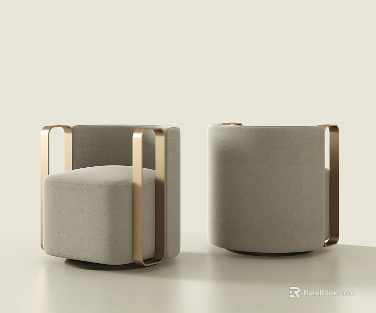 Modern Light Gray Single Sofa With Golden Metal Frame And Rounded Design 3d model