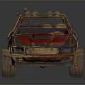 Vintage Off Road Car With Red Rusty Hood And Roof Luggage