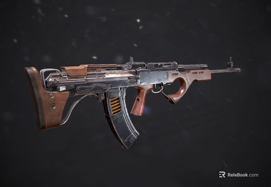 Tactical Assault Rifle With Wooden Stock Metal Receiver And Detachable Magazine Scope Mount 3d model 