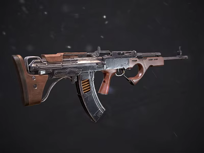 Tactical Assault Rifle With Wooden Stock Metal Receiver And Detachable Magazine Scope Mount 3d model