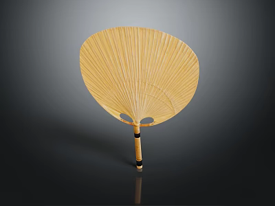 Bamboo Fan Wall Hanging With Natural Slats And Wooden Handle For Home Decor 3d model