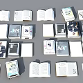 Assorted Books and Magazines Display with Open and Closed Varied Covers 3d model