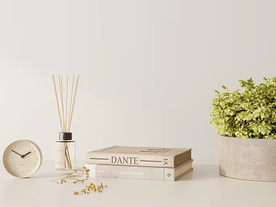 Minimalist Decorative Ornament Combination With Clock Books And Plants 3d model