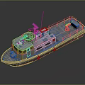 Gray Red Water Transport Model Boat With Cockpit Antenna And Deck Features
